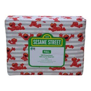 Sesame Street Full Double Sheet Set With Elmo Design 100% Cotton Red Gray White